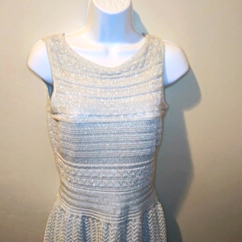 Lauren Ralph Lauren Sparkly Silver Intricate Knit Special Occasion Dress - Picture 2 of 12